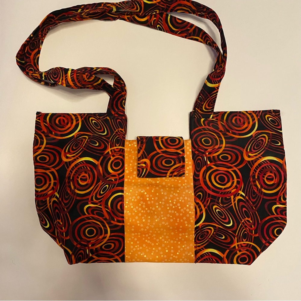 OOAK Vibrant Orange and Black Patterned Tote Bag, handmade fabric purse